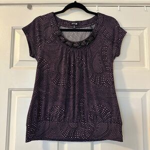 Apt. 9 Y2K Women's Paisley Geometric Short Sleeve Blouse Petite Small Purple